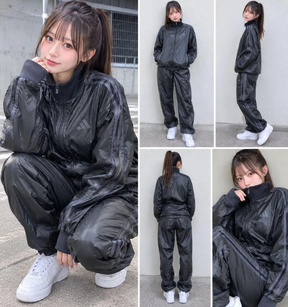 adidas ナイロンセットアップ ブラック