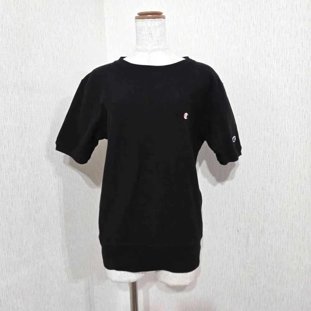 Champion クロップド袖プルオーバー リバースウィーブ 伸縮(S)ブラック