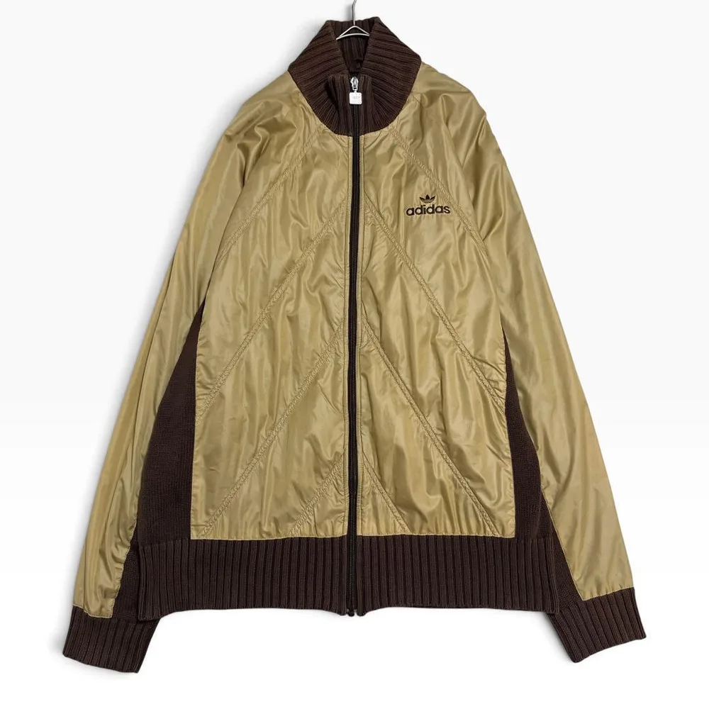 0356 adidas トラックジャケット ニット/ナイロン切替 ブラウン L