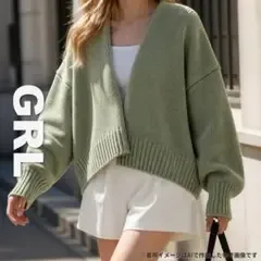 リブ 長袖 カーディガン GRL グレイル くすみグリーン フリー 2468