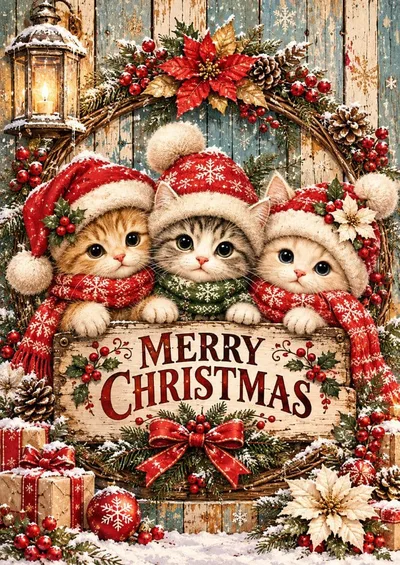 クリスマス 子猫 アートポスター インテリア 絵画