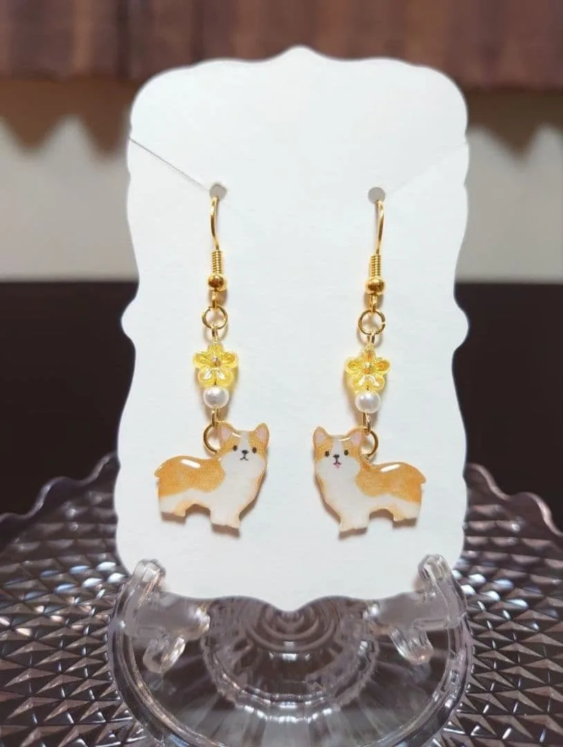 ハンドメイド コーギー ピアス 犬 全身 レジン