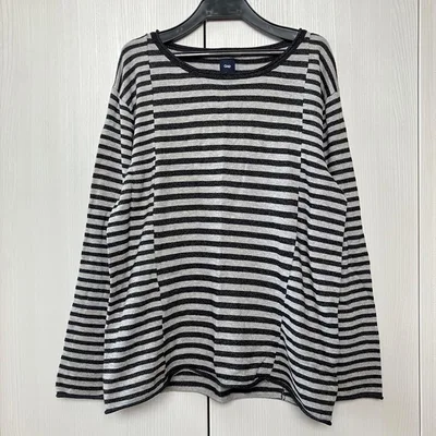 【即納】 GAP ギャップ 薄手ニット ボーダー トップス グレー M