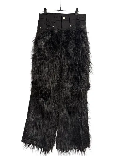 ファー付き ブラック ワイドパンツ fur pants Y2K