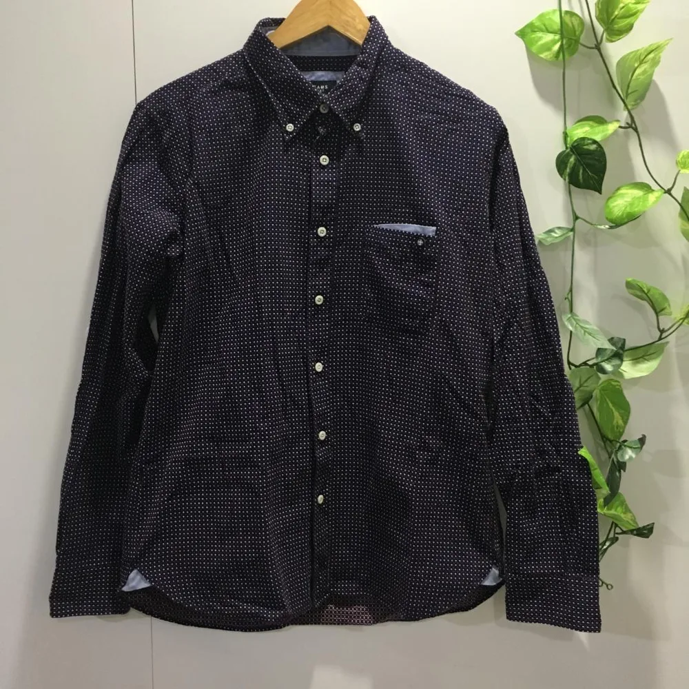 BEAMS HEART ビームスハート ボタンダウンシャツ L ネイビー 小紋柄
