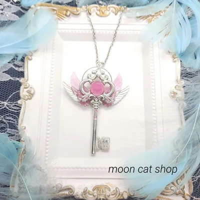 天使の魔法の鍵 ネックレス ーピンクの魔石ー 幻想 ファンタジー ハンドメイド