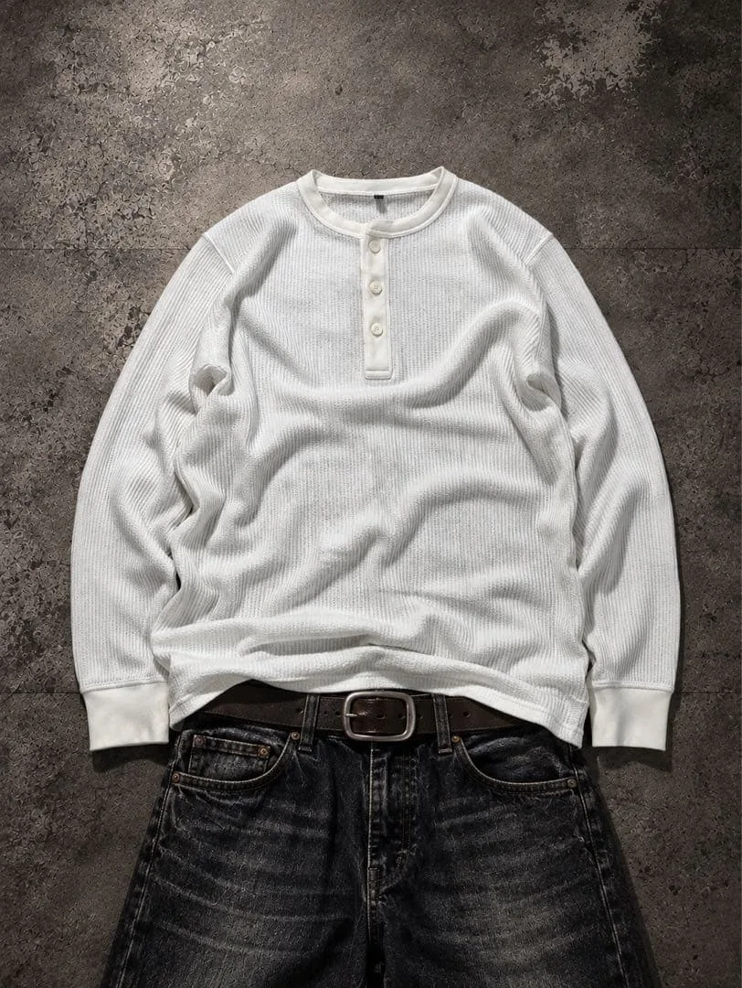 00s OLD UNIQLO 長袖サーマルヘンリーネックTシャツ y2k 短丈