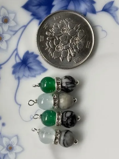 ゼブラジャスパーとジェイドのチャームセット ハンドメイド