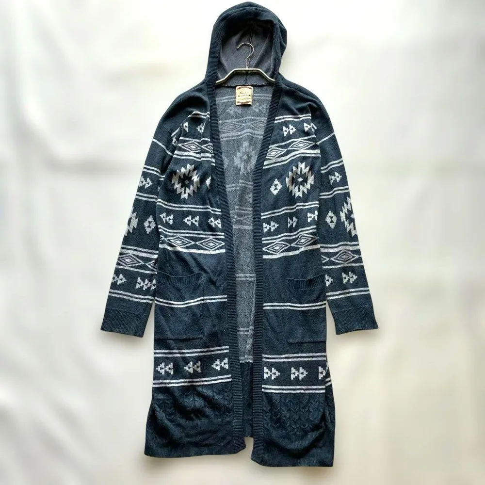 Denifits フード付きロングカーディガン ネイティブ柄 M