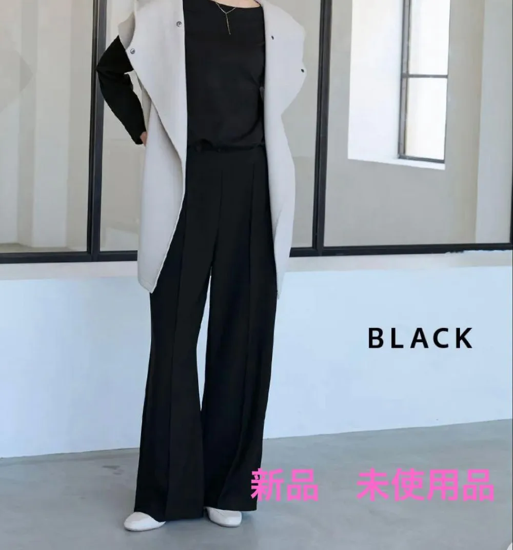 最終価格‼️新品 ベルーナ シルキージャージ素材ワイドパンツ63丈 ブラック M
