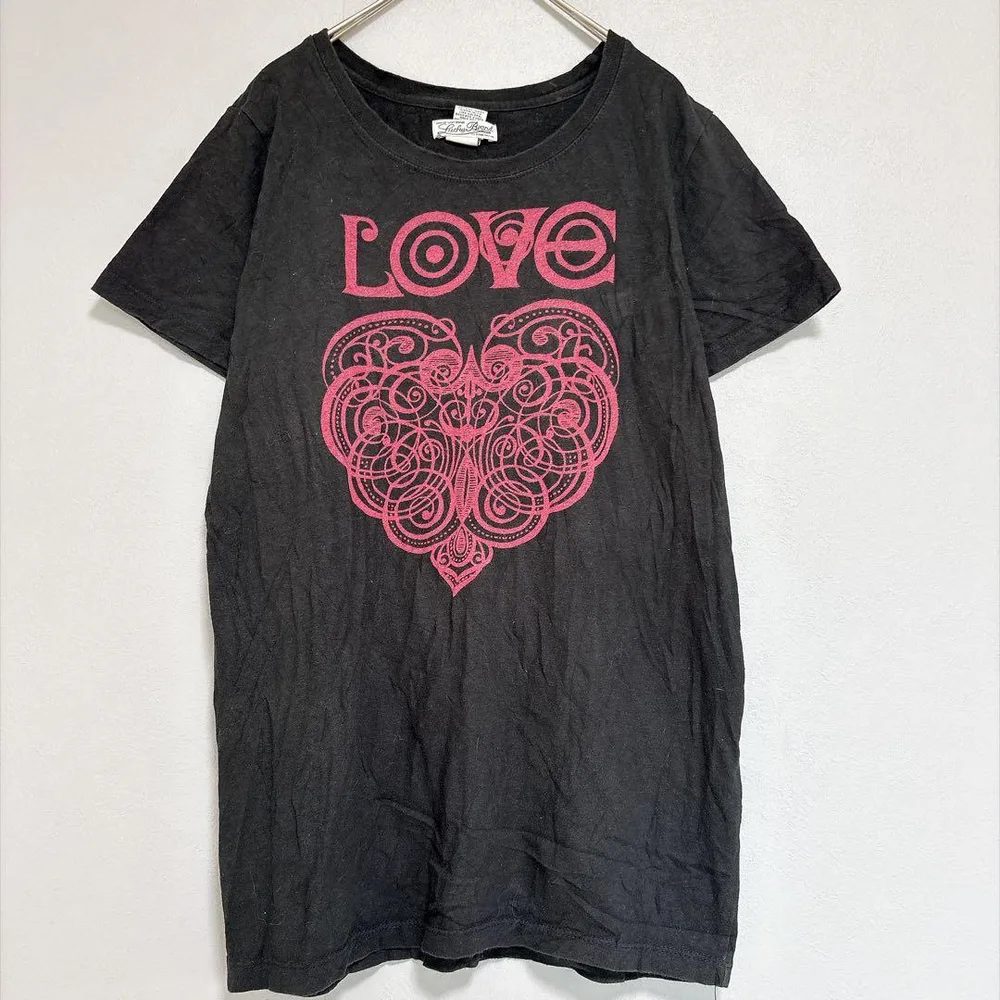 ラッキーブランド 半袖Tシャツ クルーネック プリント 黒 綿 デイリー L