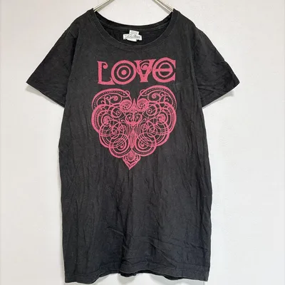 ラッキーブランド 半袖Tシャツ クルーネック プリント 黒 綿 デイリー L