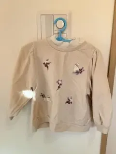 うさぎ刺繍トレーナー 重ね着風 ベージュ95cm