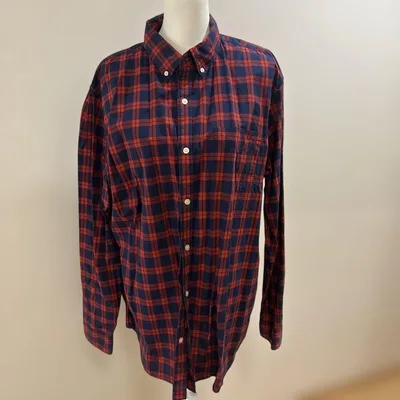 GAP メンズ 長袖シャツ チェック柄 レッド ネイビー