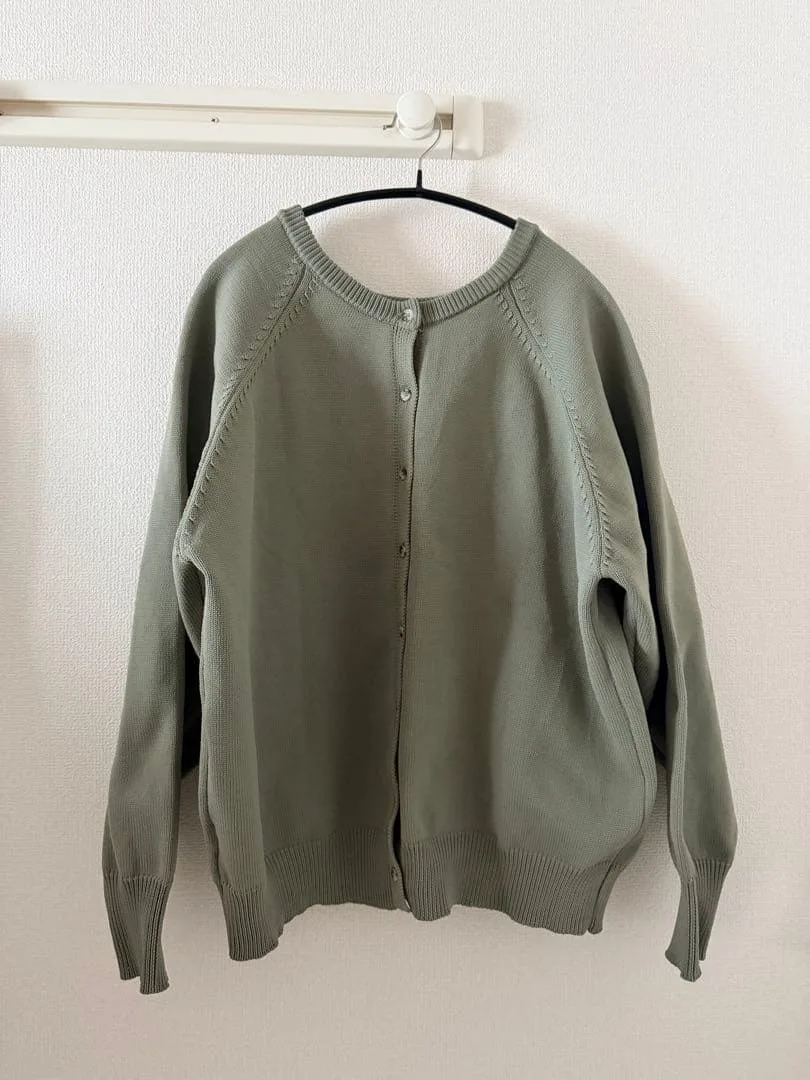 クルーネック 長袖カーディガン グリーン