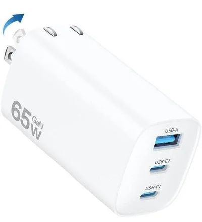 65W 急速充電器 3ポート USB-A type-C 折り畳み式 ホワイト