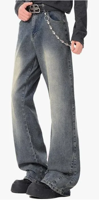 新品未使用 デニムパンツ メンズ セミフレア 立体裁断 ストレート