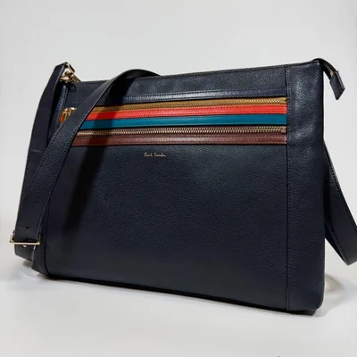 【極美品】ポールスミス ショルダーバッグ シグネチャージップストライプ ネイビー