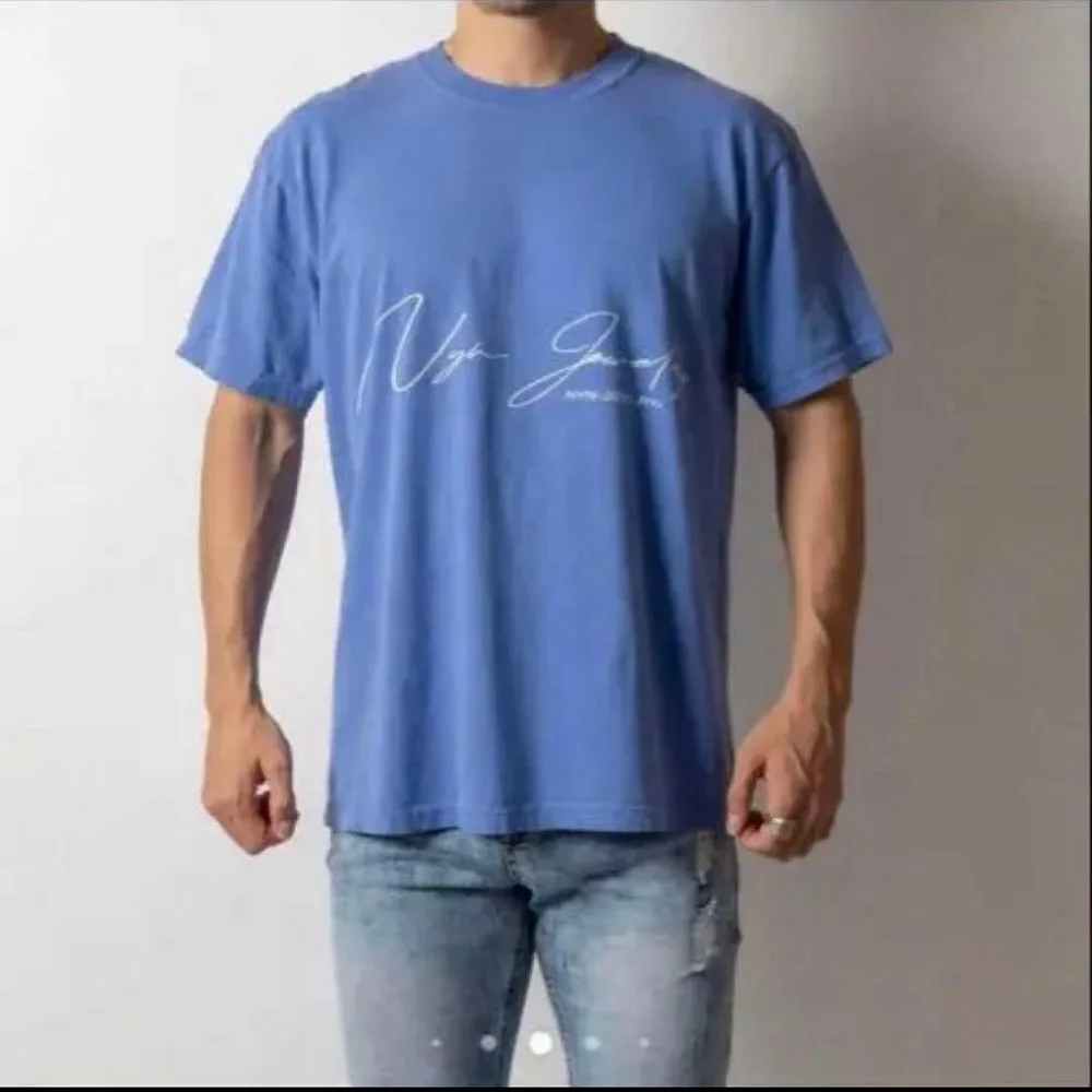 【美品】⭐️NYN-JEWELRY 筆記体ロゴ Tシャツ ブルー Lサイズ