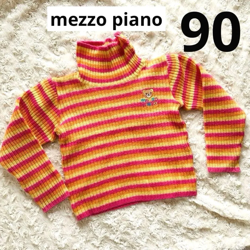 【格安】mezzo pianoタートルネックニットセーター90ボーダー秋冬