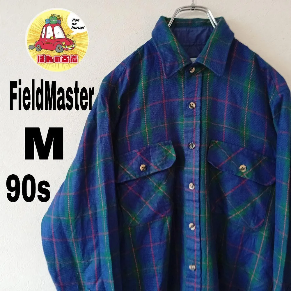 90sUSA古着 FieldMaster ネルシャツ M ネイビー グリーン