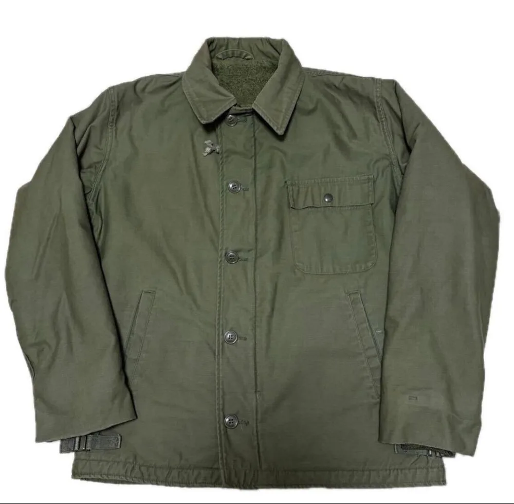 美品 ビンテージ 80s US NAVY A-2 デッキジャケット M オリーブ