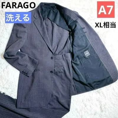 洗える 大きいサイズ アオキ FARAGO セットアップ ストライプ 黒 A7