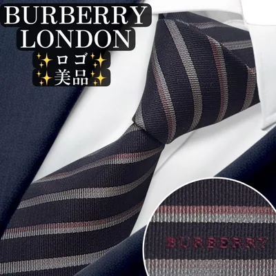 美品✨BURBERRY LONDON ネクタイ ロゴ ジャガード レジメンタル