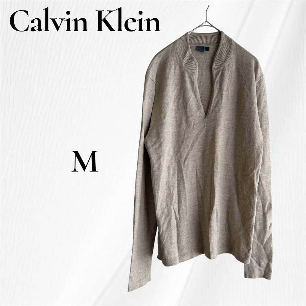 ☆ Calvin Klein ck 長袖ニット Vネック ベージュ M 毛100