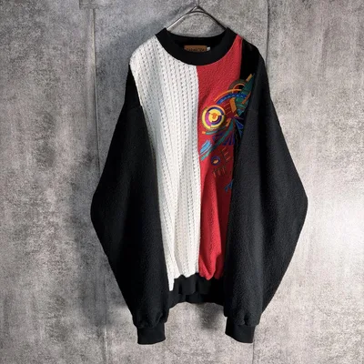日本製 ZARAGOZA 立体編み 刺繍 3Dニット セーター L 個性派