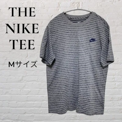 NIKE ナイキ Tシャツ M グレー ボーダー 刺繍ロゴ 綿100 メンズ