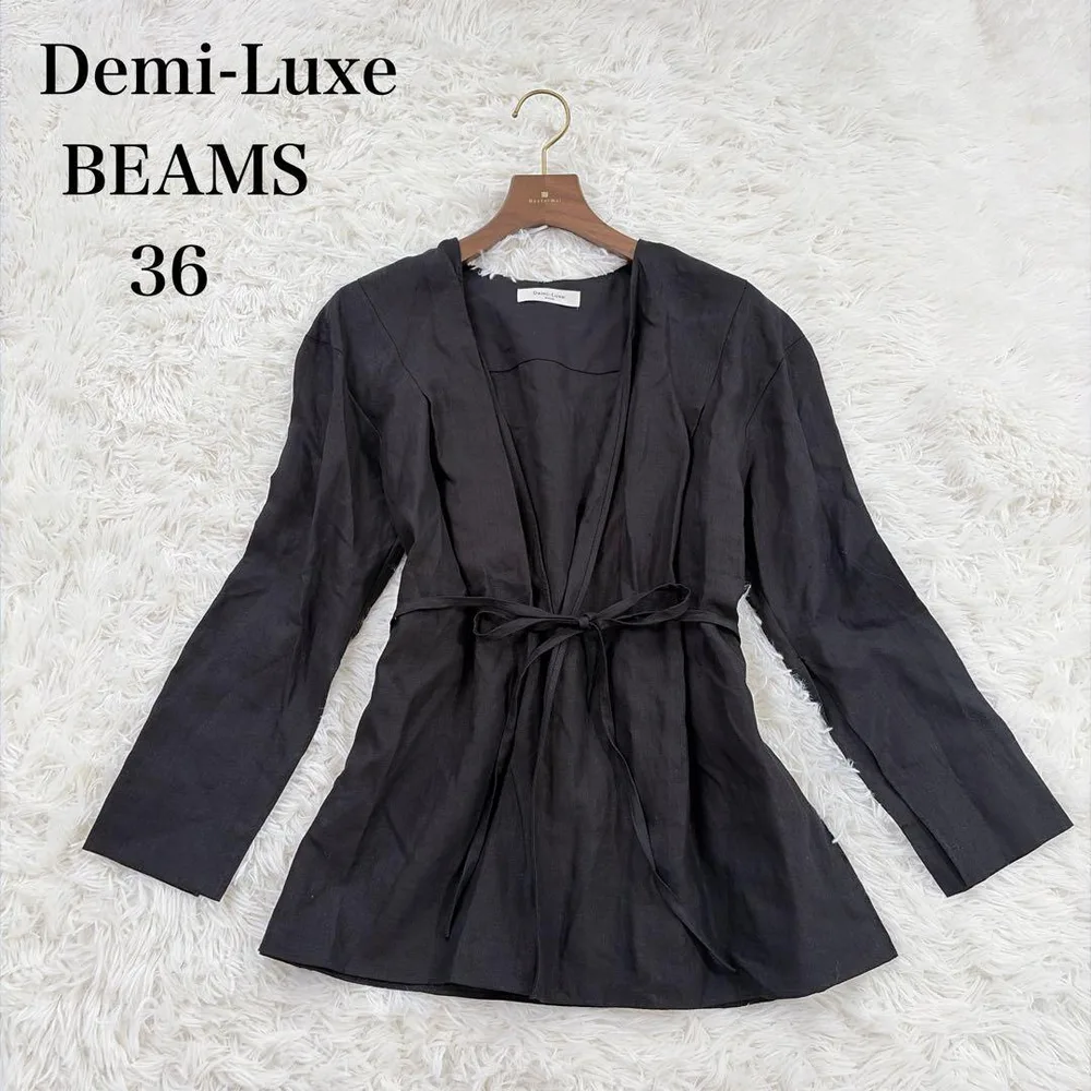 Demi-Luxe BEAMS(36)リネンジャケット ブラック ベルト付