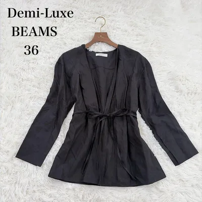 Demi-Luxe BEAMS(36)リネンジャケット ブラック ベルト付