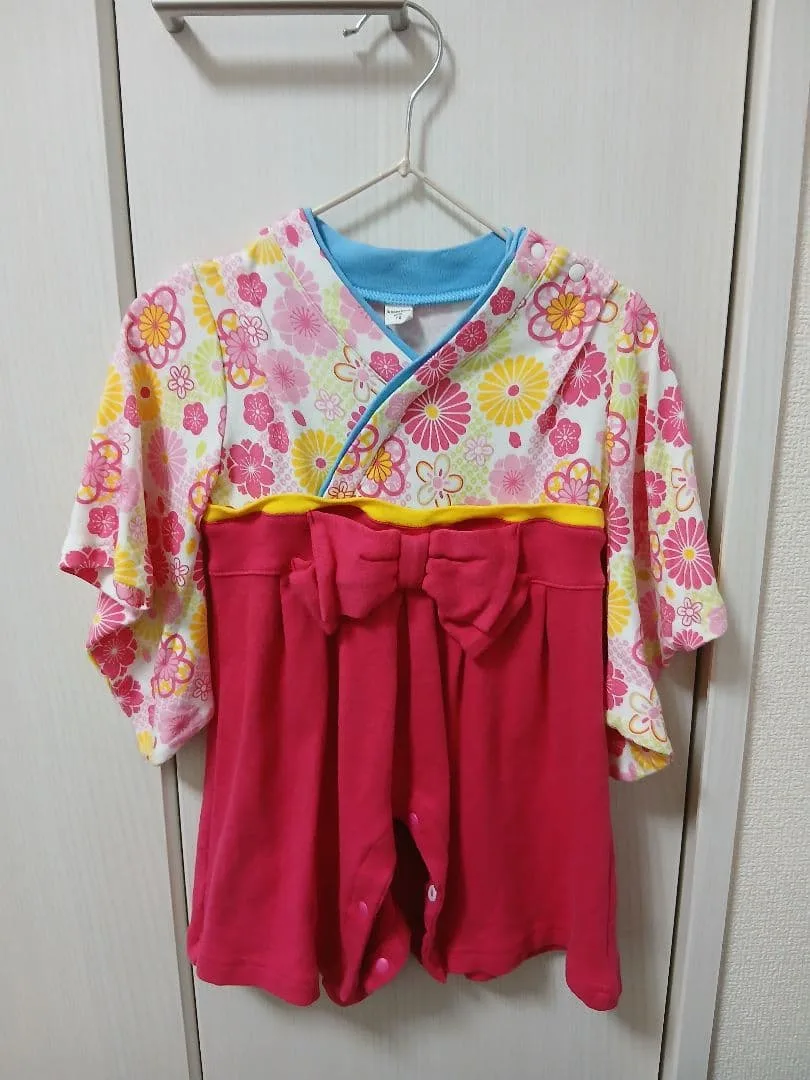 ベビー袴風 ロンパース 花柄 ピンク 70