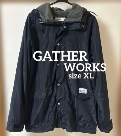 GATHER WORKS ギャザー メンズ ブラック ナイロンジャケット XL