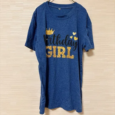 ノーブランド Tシャツ クルーネック 半袖 プリント S 青 綿 イベント