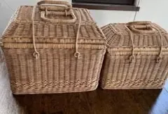 ラタン製 ピクニックバスケット 2個セット 収納かご