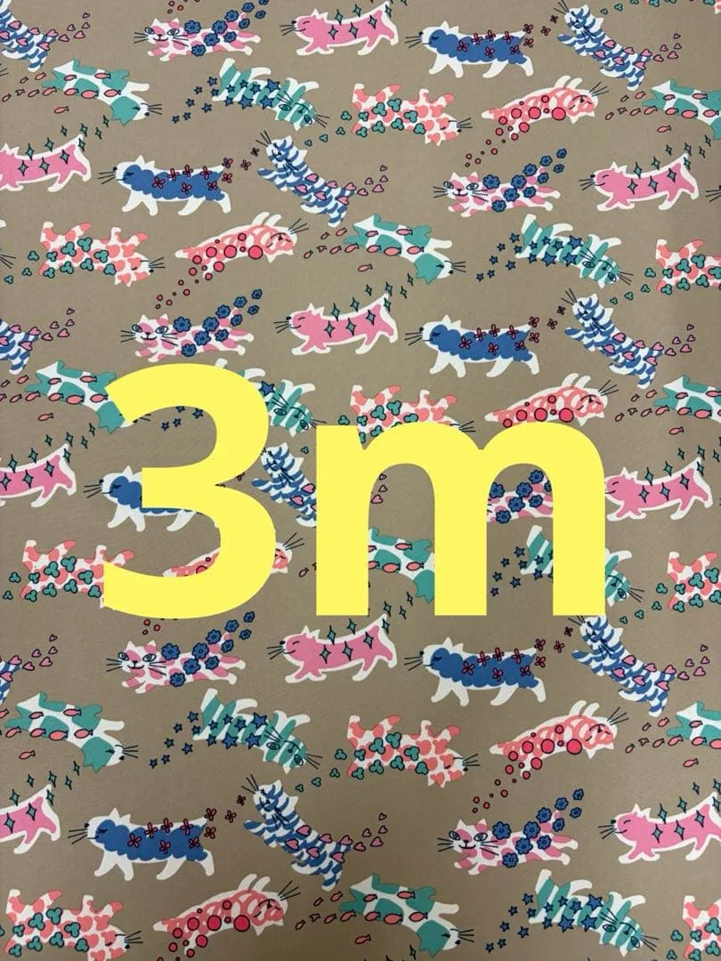 猫柄 生地 ベージュ ネコ総柄 ポリエステル 110cm幅×3m ハンドメイド