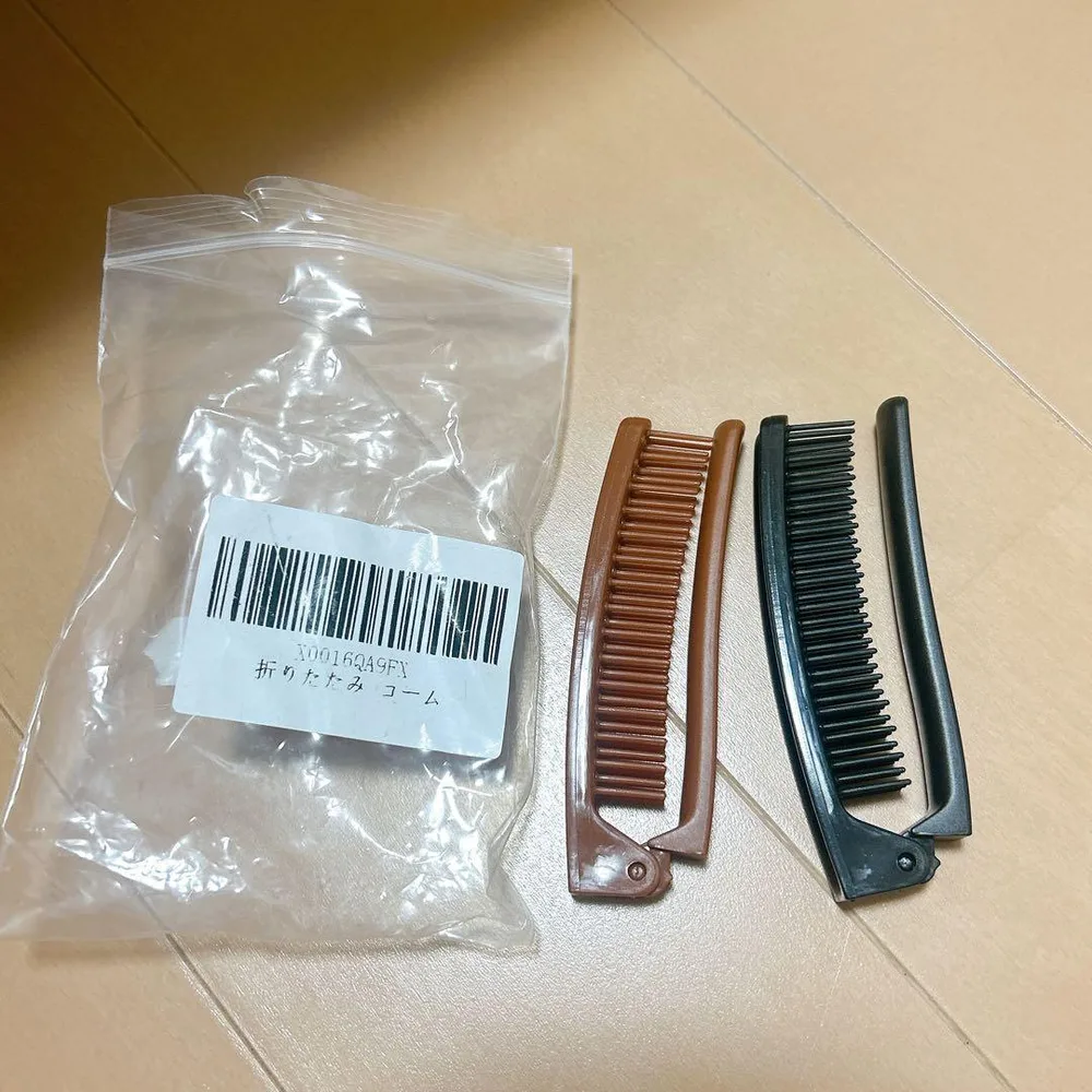 折りたたみヘアブラシ コーム ブラック ブラウン 2個セット