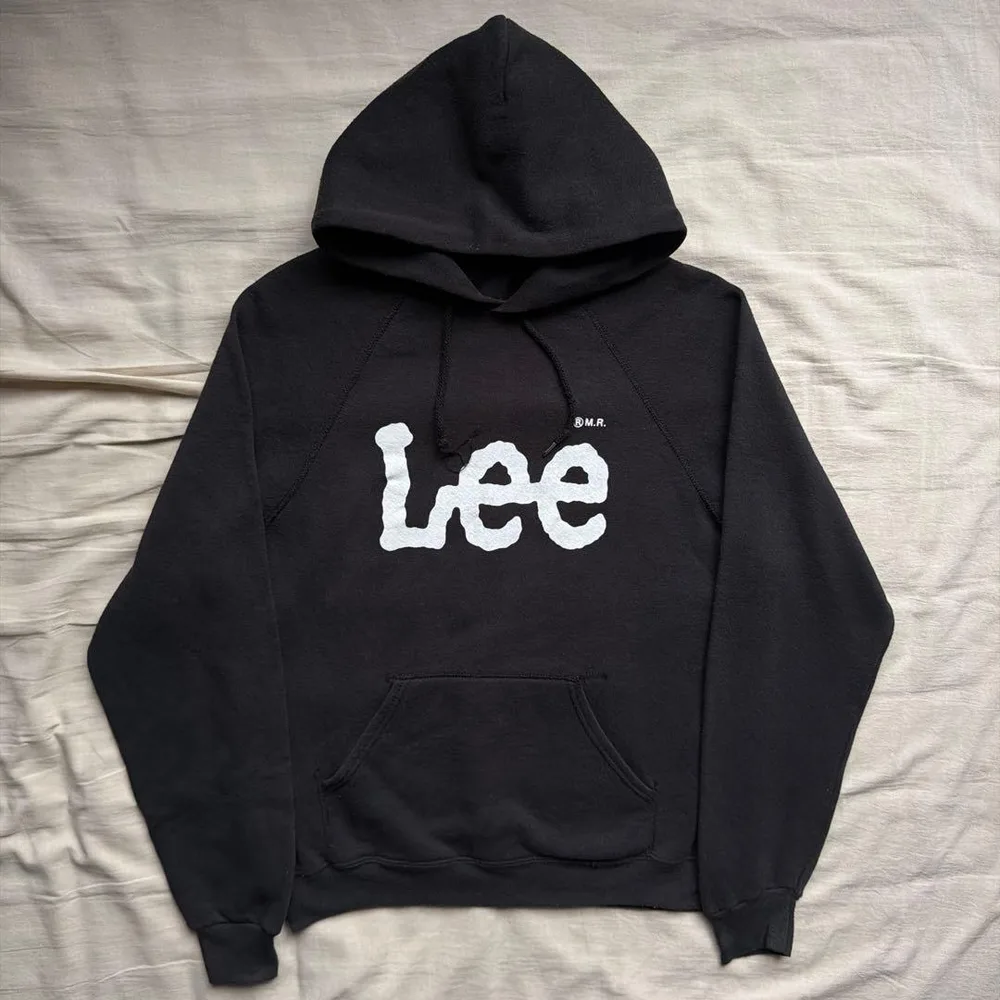 【USA製】90s Lee ロゴ パーカー ブラック ラグラン アメリカ製