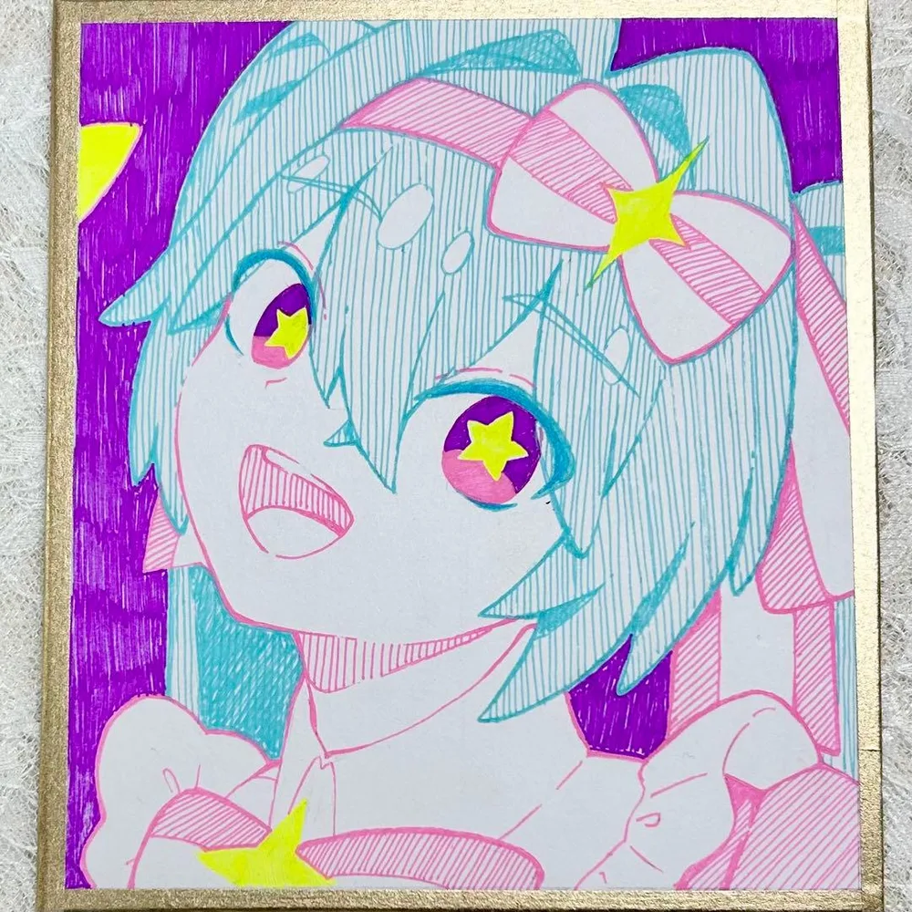 初音ミク 手描きイラスト ファンアート ミニ色紙