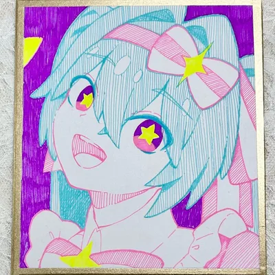 初音ミク 手描きイラスト ファンアート ミニ色紙