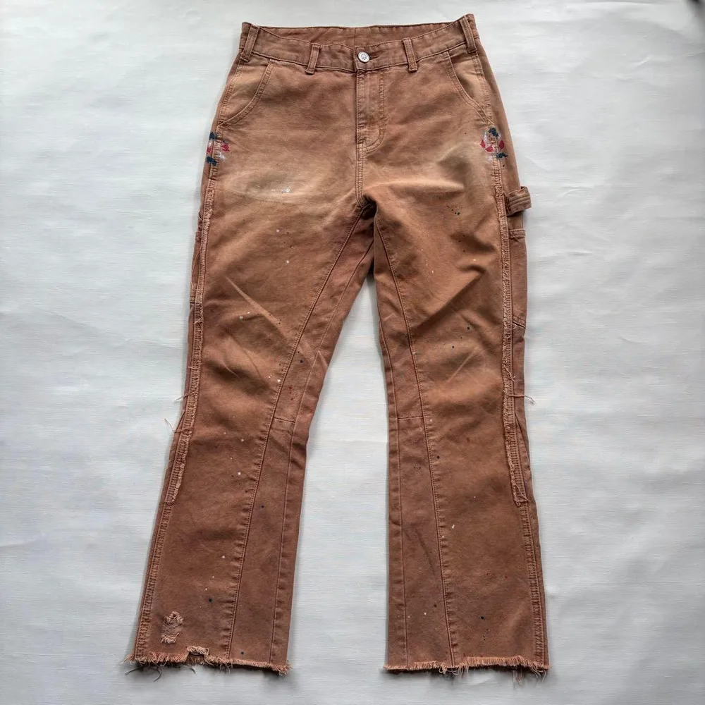 MIKENCO バギーペインターパンツ W30 ブラウン ダメージ&ペイント加工
