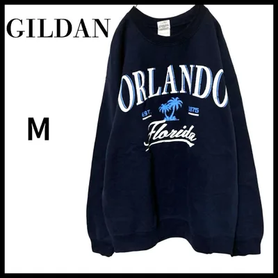 GILDANギルダンORLANDO ビッグプリントスウェットトレーナーネイビーM