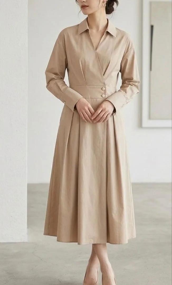 ANAYI ベージュ シャツワンピース ロング丈