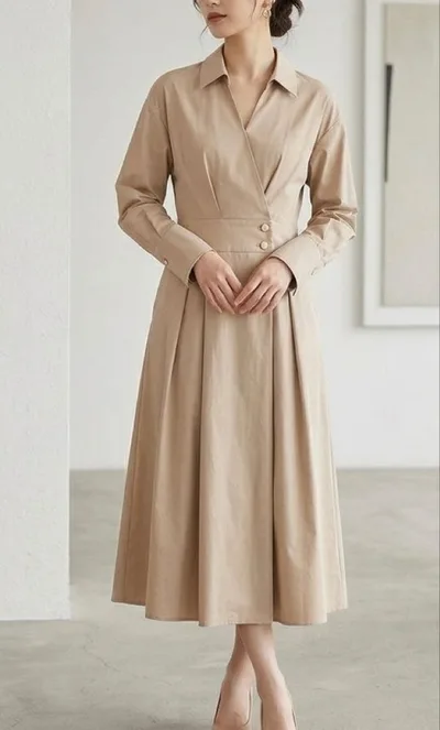 ANAYI เดรสเชิ้ตตัวยาวสีเบจ