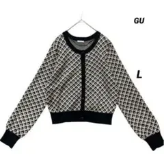 極美品 GU ジオメトリック柄 ニットカーディガン L 総柄 ショート丈