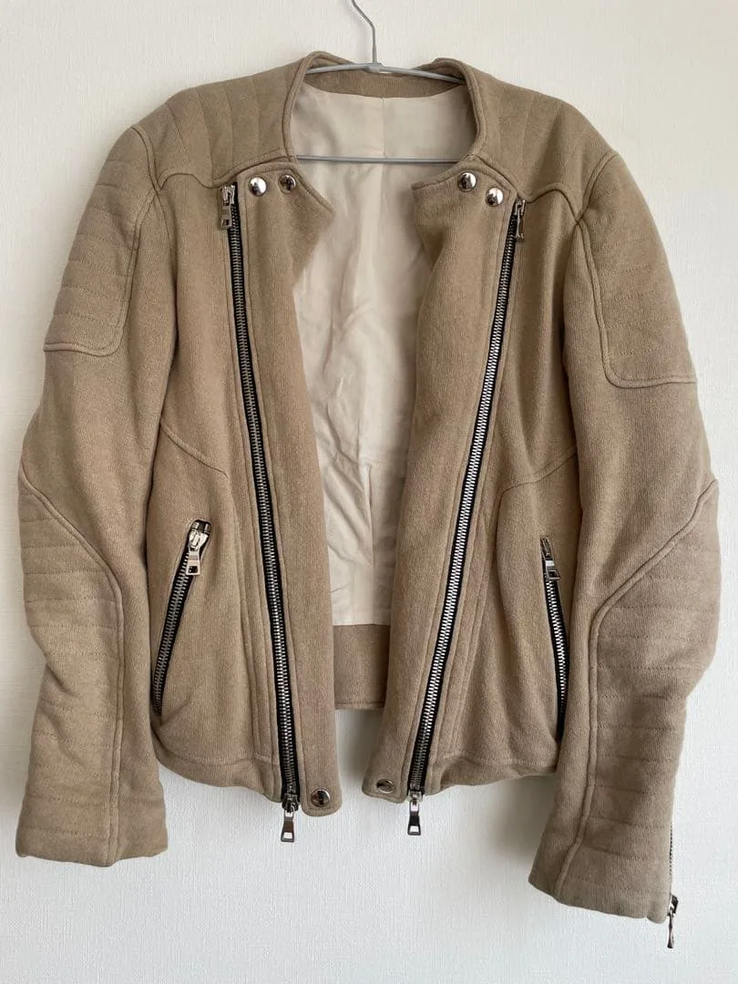 BALMAIN バルマン ベージュ ライダースジャケット ジップデザイン