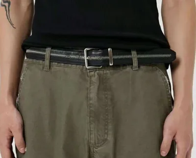 zipper design leather belt black mode