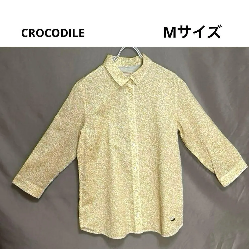 クロコダイル 薄手コットンシャツ 七分袖 Mサイズ ボタニカル小花柄 イエロー